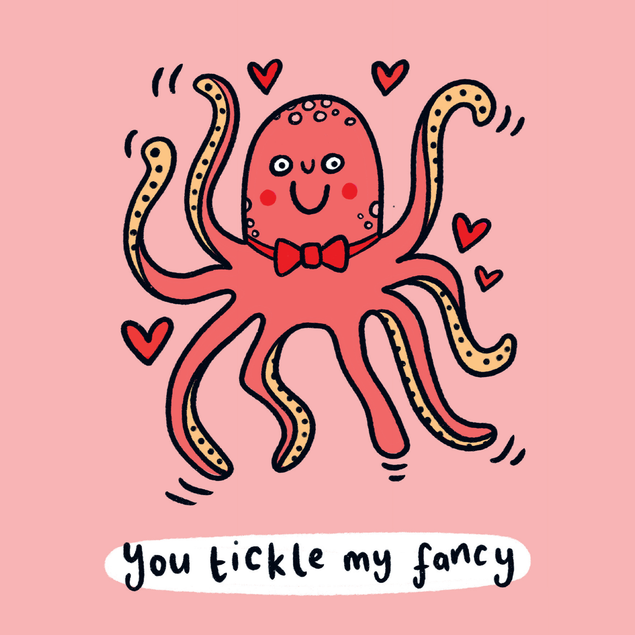 Octopus You Tickle My Fancy Pun Valentine's Love Card - 1