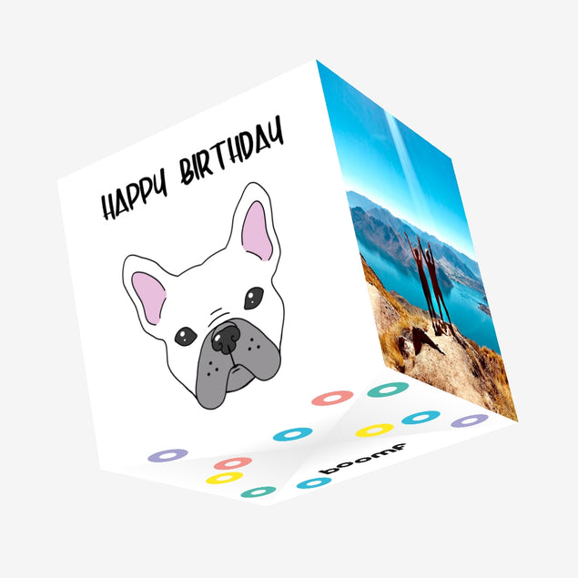 Cute White Frenchie Happy Birthday Confetti-exploding Greetings Card