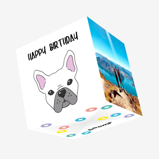 Cute White Frenchie Happy Birthday Confetti-exploding Greetings Card