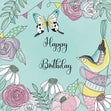 Pretty happy birthday flowers and bird greeting card - 1