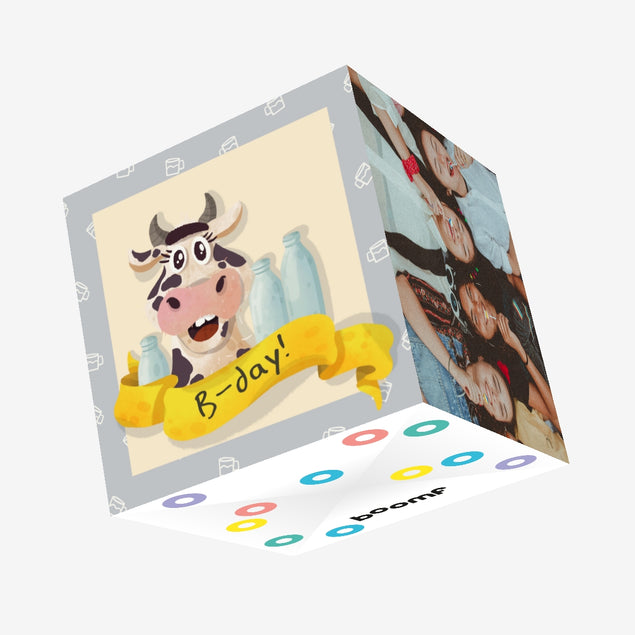 Cow With Milk Happy Birthday Confetti-exploding Greetings Card