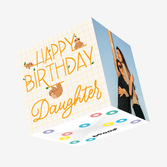 Happy Birthday Daughter Sloths Hanging On Letters Confetti-exploding Greetings Card