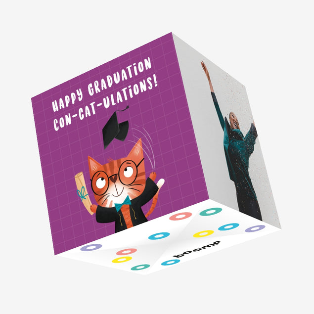 Con-cat-ulations Cat Graduation Confetti-exploding Greetings Card
