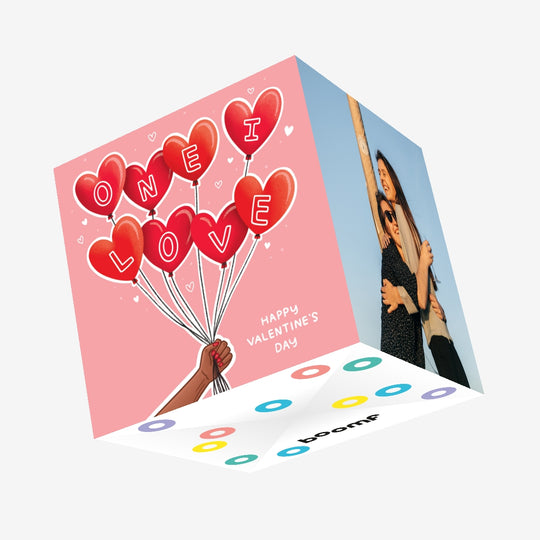 Happy Valentine's Day The One I Love Heart-Shaped Balloons Confetti-exploding Greetings Card