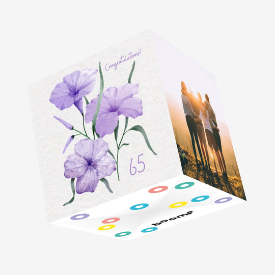 Soft Purple Flowers Happy 65th Birthday Confetti-exploding Greetings Card