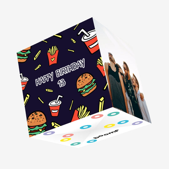 Yummy Fast Food Happy 13th Birthday Confetti-exploding Greetings Card