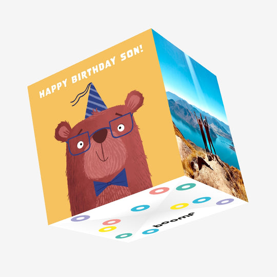 Happy Birthday Son Cute Bear Confetti-exploding Greetings Card