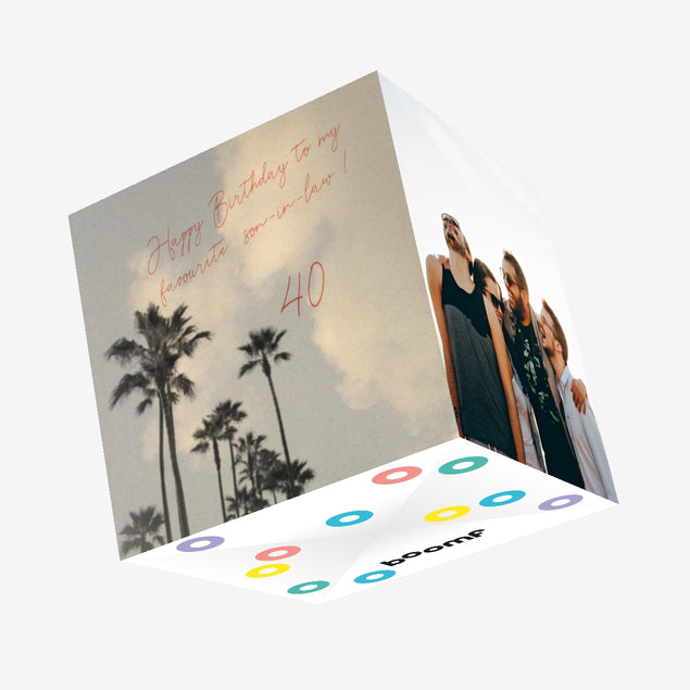 Happy 40th Birthday Favourite Son-in-law Palm Trees Confetti-exploding Greetings Card