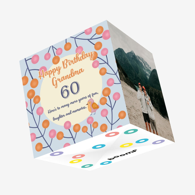 Happy 60th Birthday Grandma Bird And Berries Confetti-exploding Greetings Card