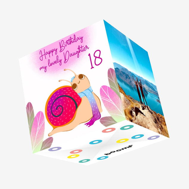 Cute Snail On A Pink Background Happy 18th Birthday To My Lovely Daughter Confetti-exploding Greetings Card