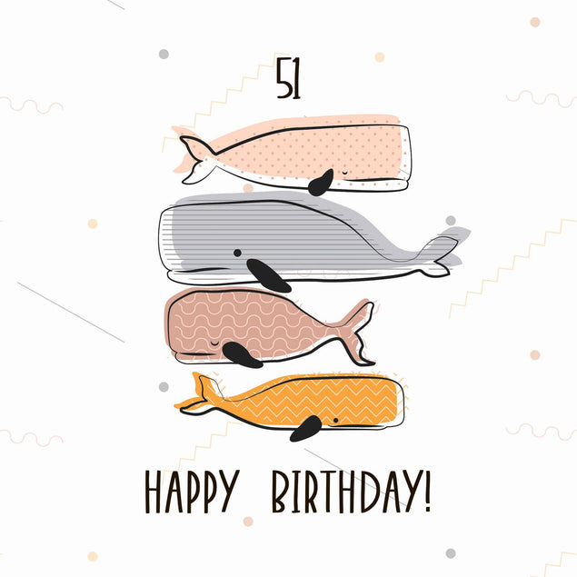 Happy 51st Birthday Whales Confetti-exploding Greetings Card