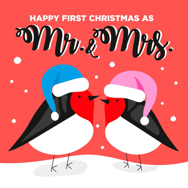 Merry First Christmas As Mr. And Mrs. Lovely Robins Confetti-exploding Greetings Card