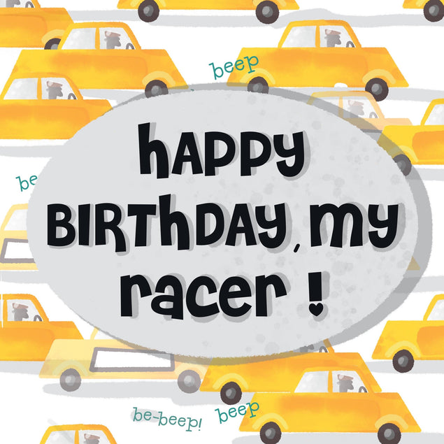 Yellow Cars Happy Birthday My Racer Confetti-exploding Greetings Card