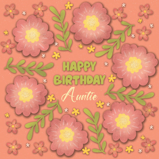 Beautiful Peach Floral Print Happy Birthday Auntie Confetti-exploding Greetings Card
