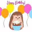 Cute Hedgehog With Cake And Balloons Happy Birthday Confetti-exploding Greetings Card