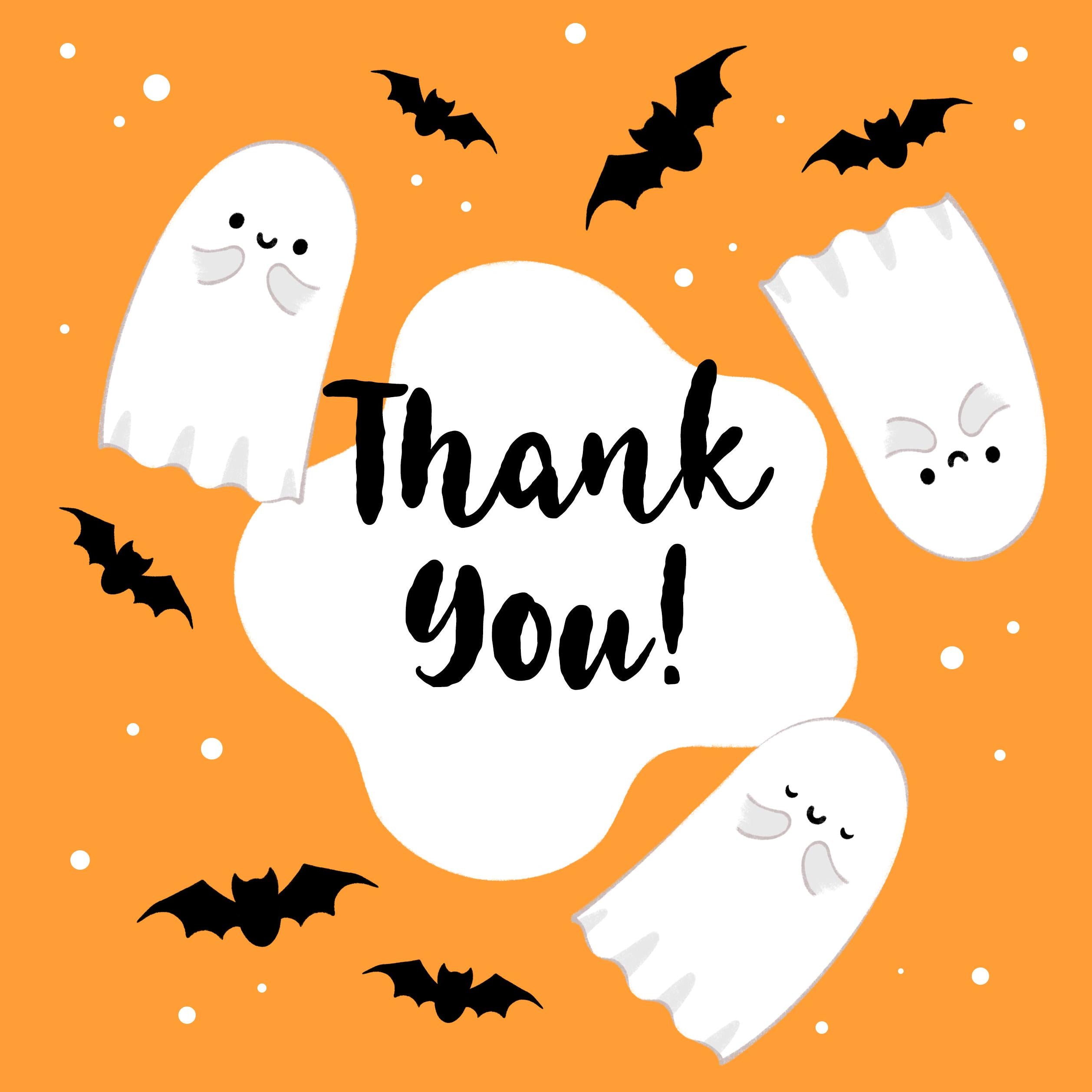 Orange Background Halloween Ghosts Thank You Confetti-exploding Greeti ...
