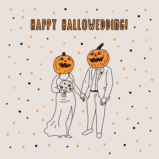 Happy Hallowedding Pumpkin Couple Confetti-exploding Greetings Card