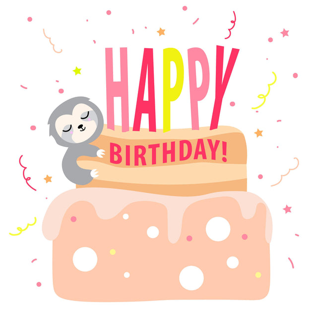Sloth On A Cake Happy Birthday Confetti-exploding Greetings Card