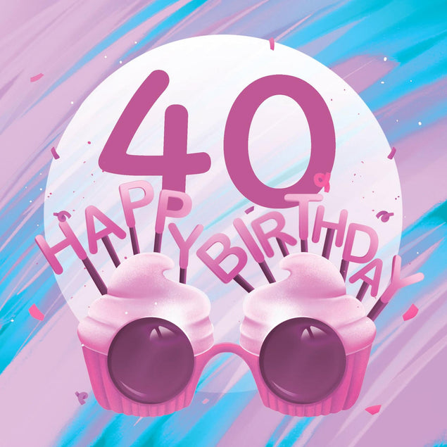 Happy 40th Birthday Cupcake Glasses Confetti-exploding Greetings Card