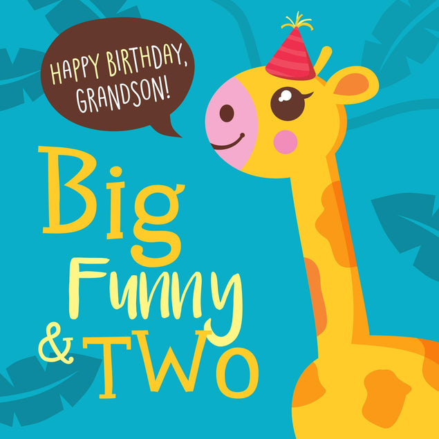 Cute Giraffe Happy 2nd Birthday Grandson Confetti-exploding Greetings Card