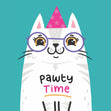 Pawty Time White Cat Confetti-exploding Greetings Card
