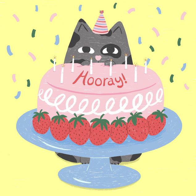 Adorable Cat And Cake Birthday Confetti-exploding Greetings Card
