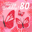 Tropical Pink Butterfly 80th Birthday Confetti-exploding Greetings Card