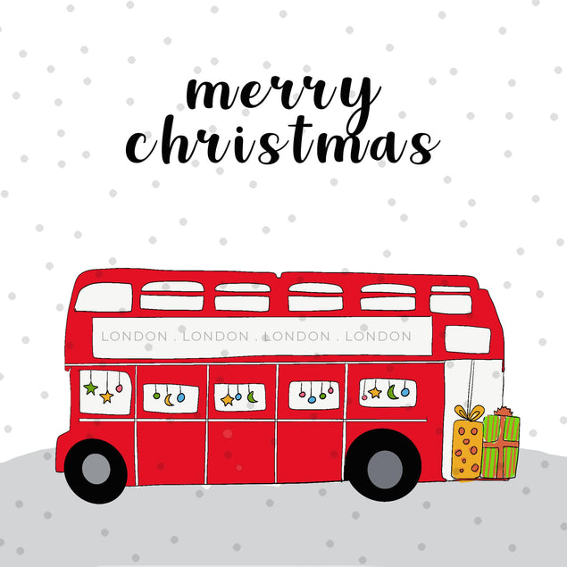 London Red Bus Merry Christmas Confetti-exploding Greetings Card