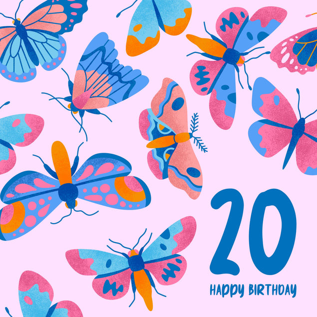 Delicate Pink Butterfly 20th Birthday Confetti-exploding Greetings Card