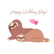 Happy Wedding Day Sloth Couple And Hearts Confetti-exploding Greetings Card