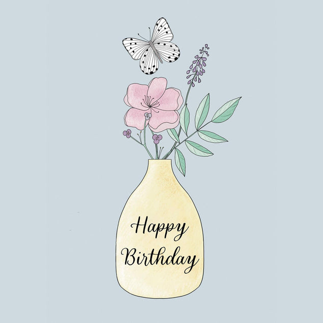 Vase Of Flowers And Butterfly Birthday Confetti-exploding Greetings Card