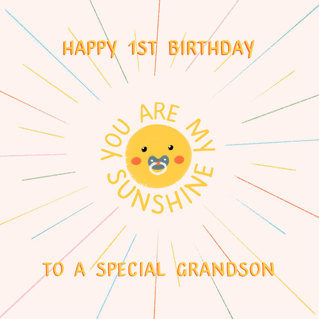 Happy 1st Birthday Grandson Baby Sun Confetti-exploding Greetings Card