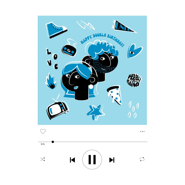 In Blue Happy Double Birthday Soundtrack Confetti-exploding Greetings Card