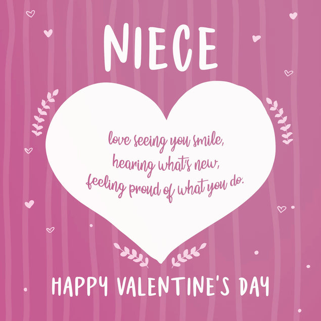 Happy Valentine's Day Niece Big White Heart Confetti-exploding Greetings Card