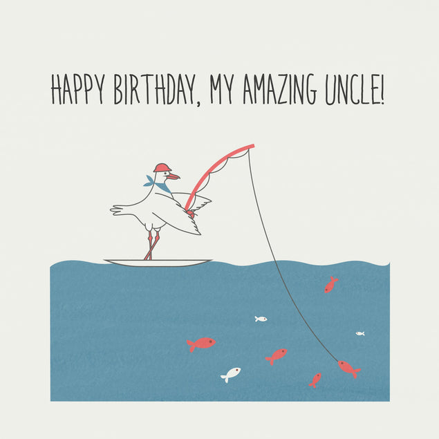 Fishing Seagull Happy Birthday Uncle Confetti-exploding Greetings Card