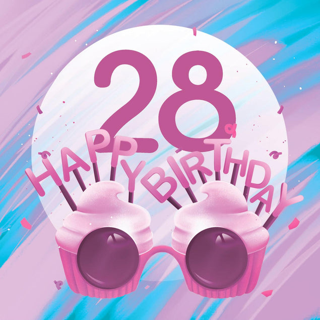 Happy 28th Birthday Cupcake Glasses Confetti-exploding Greetings Card