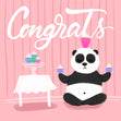Pink Background Panda With Cupcakes Congrats Confetti-exploding Greetings Card