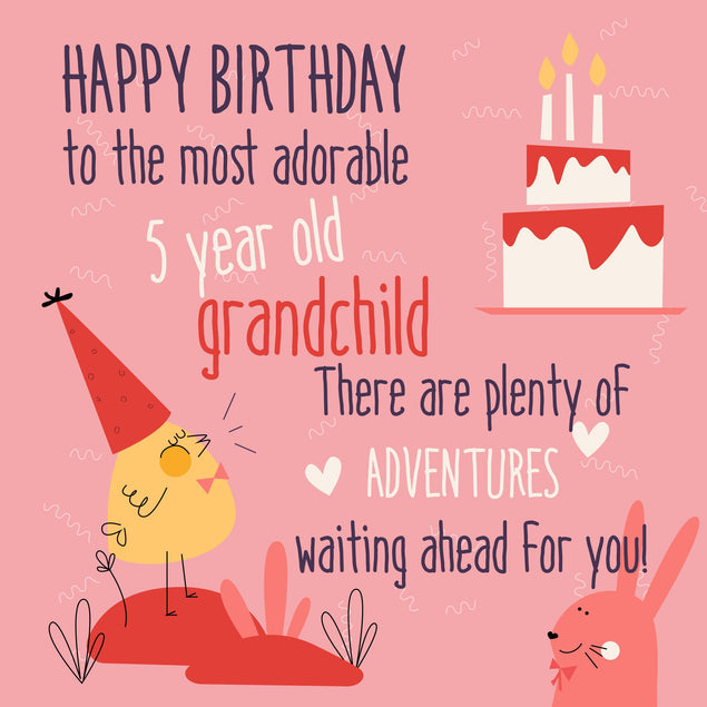 Plenty Of Adventures Waiting For You Ahead Happy 5th Birthday Grandchild Confetti-exploding Greetings Card