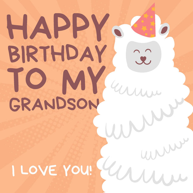 Cute Smiling Alpaca Happy Birthday Grandson Confetti-exploding Greetings Card