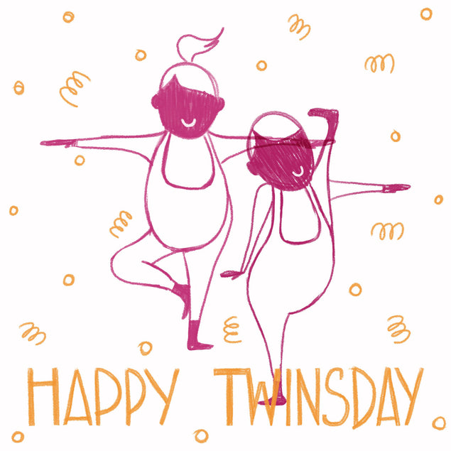 Happy Twinsday Acrobats In Red Confetti-exploding Greetings Card