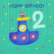 Cute Little Boat Happy 2nd Birthday Confetti-exploding Greetings Card