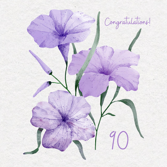 Soft Purple Flowers Happy 90th Birthday Confetti-exploding Greetings Card
