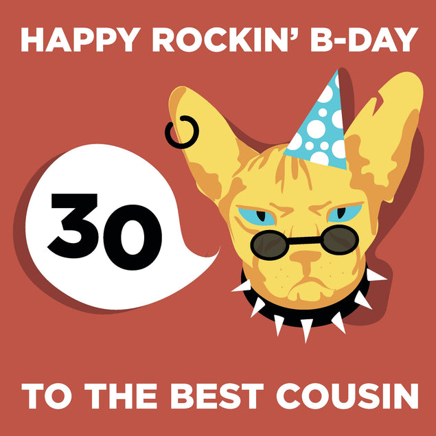 Rockin' Cat Happy 30th Birthday Cousin Confetti-exploding Greetings Card
