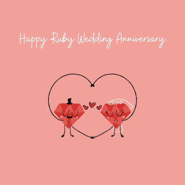 Happy Ruby Wedding Anniversary Cute Ruby Couple Confetti-exploding Greetings Card