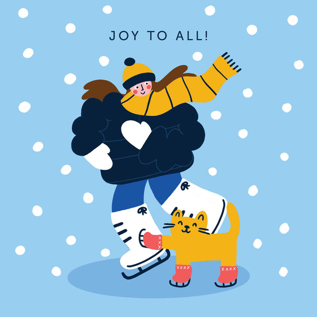 Cute Girl With Cat Ice Skating Christmas Confetti-exploding Greetings Card