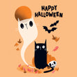 Black Cat Ghost Halloween Confetti-exploding Greetings Card
