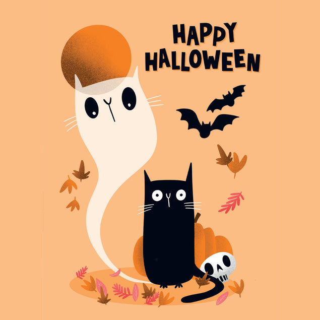 Black Cat Ghost Halloween Confetti-exploding Greetings Card – Boomf