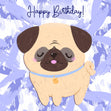 Cute Pug On A Blue Background Happy Birthday Confetti-exploding Greetings Card