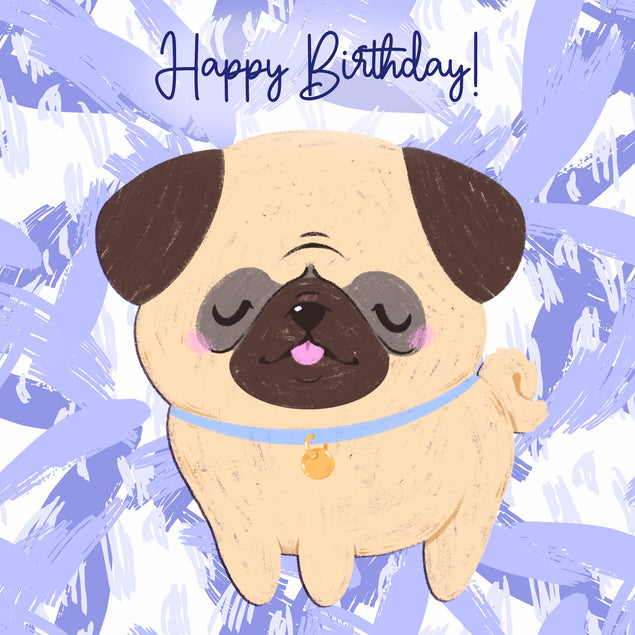 Cute Pug On A Blue Background Happy Birthday Confetti-exploding Greetings Card