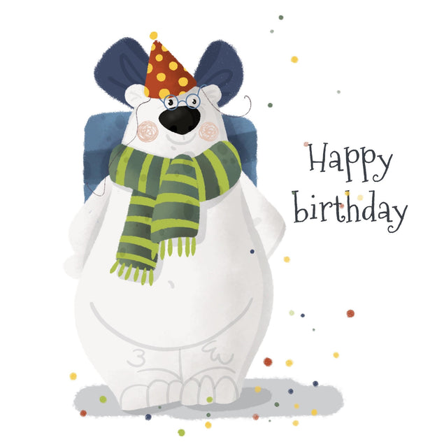 Polar Bear in Glasses Happy Birthday Confetti-exploding Greetings Card